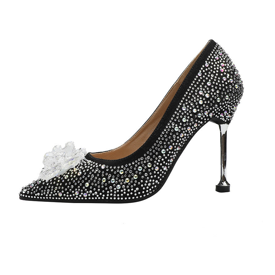 Pointed Toe Rhinestone High Heels – Slim Look & Shallow Cut