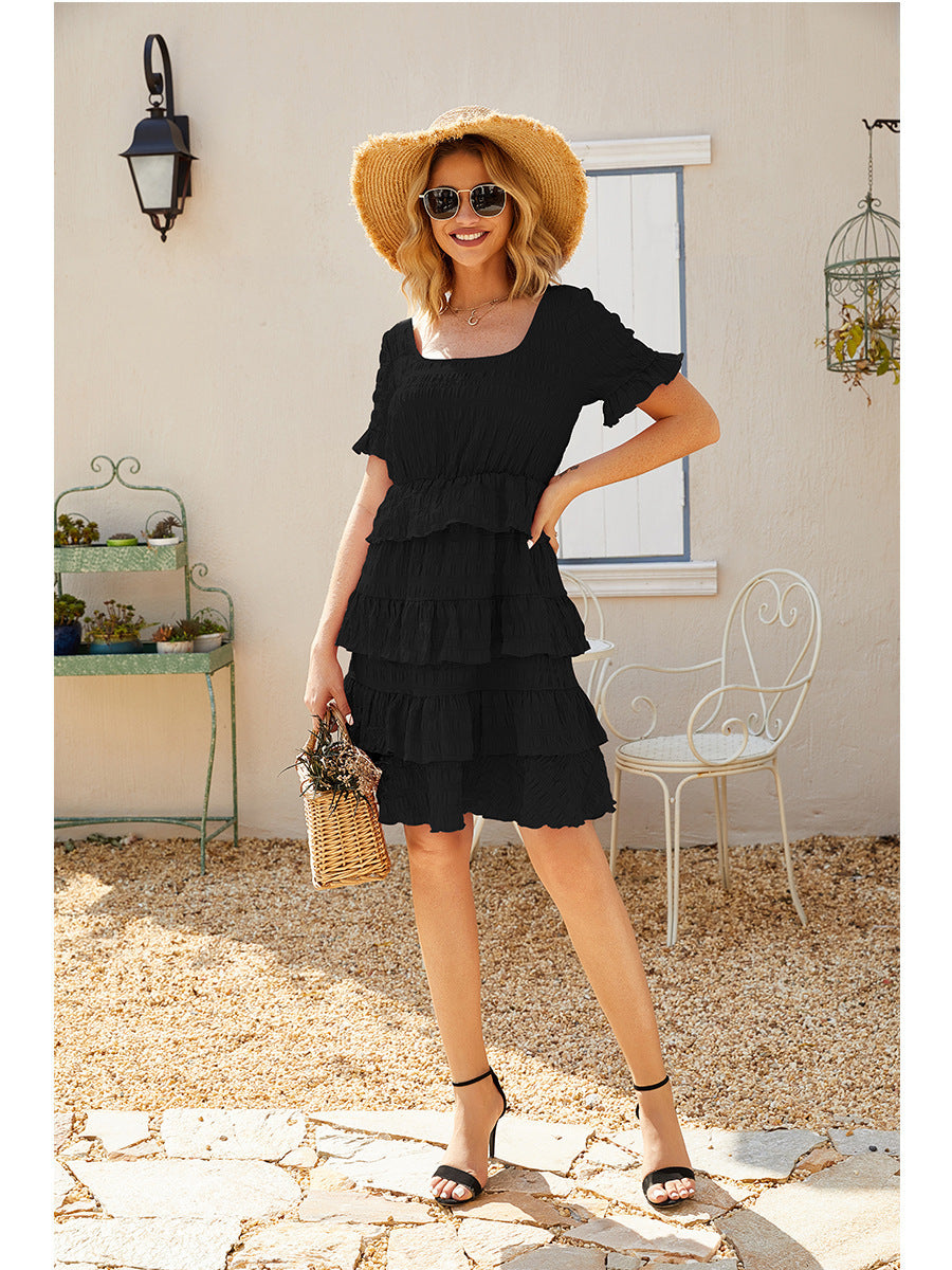 Square Neck Ruffle Dress – Elegant, Trendy, Casual Style