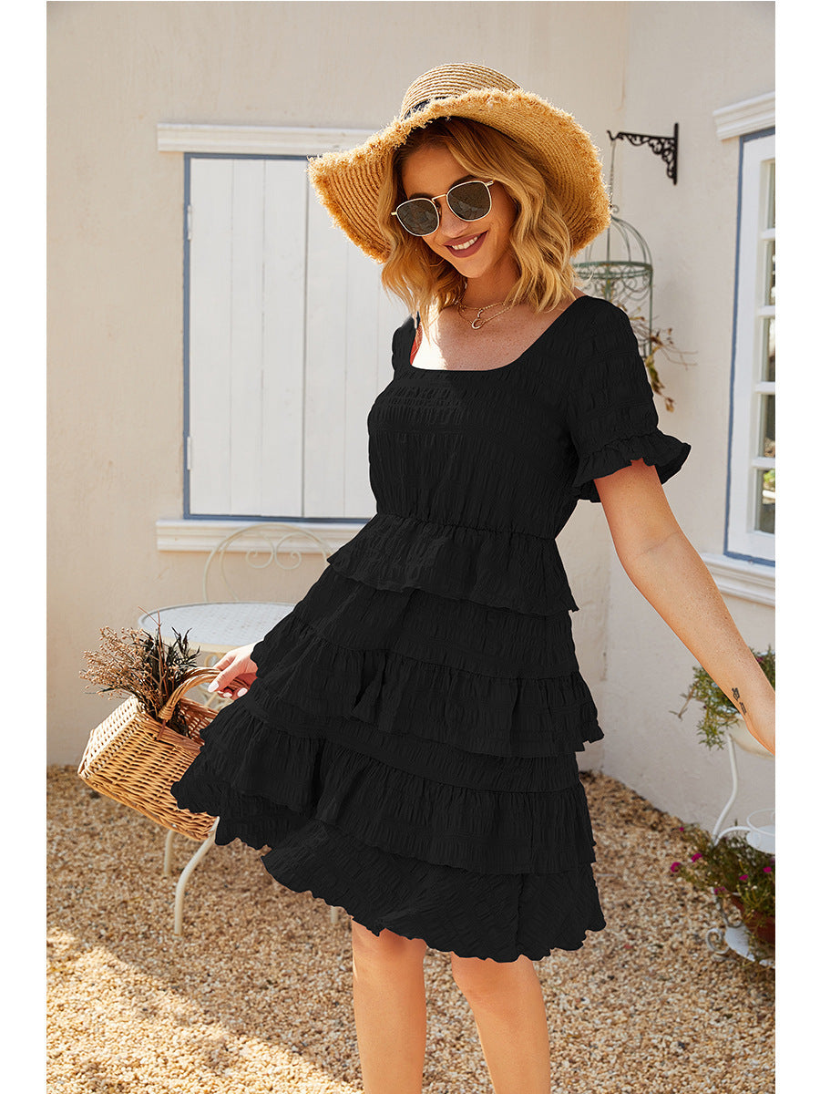 Square Neck Ruffle Dress – Elegant, Trendy, Casual Style