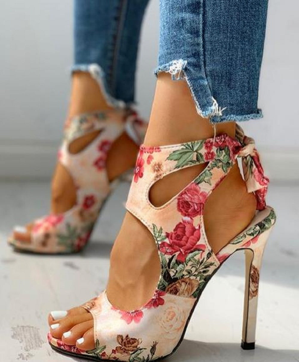 Floral Stiletto Sandals – High Heels, Plus Size 40–43