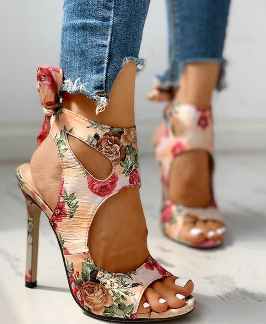 Floral Stiletto Sandals – High Heels, Plus Size 40–43
