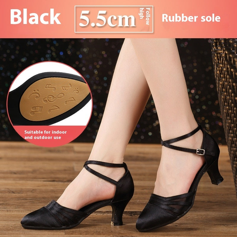 Latin Dance Shoes – Mid Heel, Rubber Sole