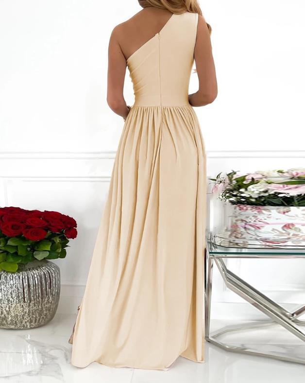 One Shoulder Cutout Maxi Dress – Elegant, Sexy, High Slit Cocktail Gown