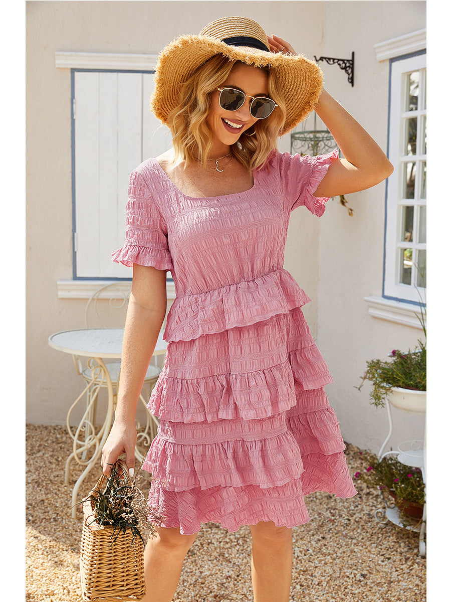 Square Neck Ruffle Dress – Elegant, Trendy, Casual Style