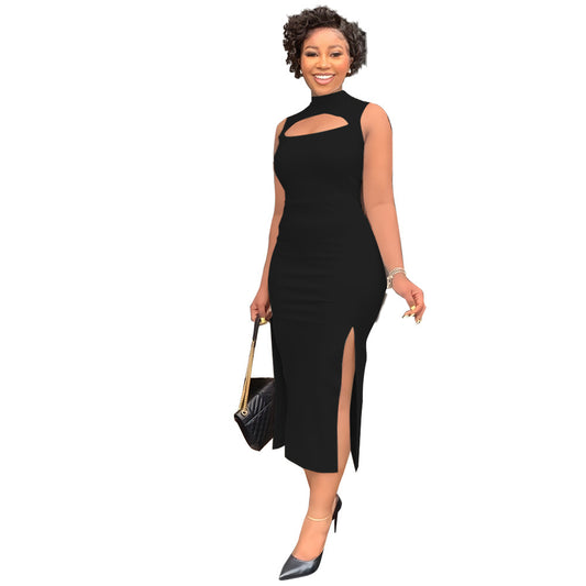 Sexy Cut-Out Bodycon Dress – Side Split, Solid Color