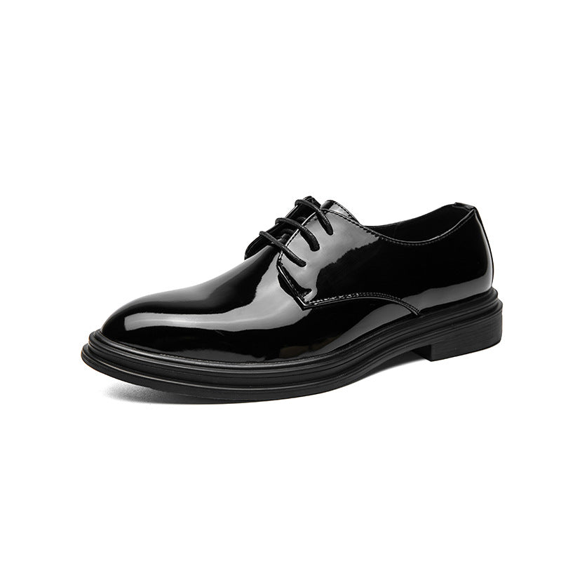 Men’s British Leather Dress Shoes – Glossy Pointed Business Loafers