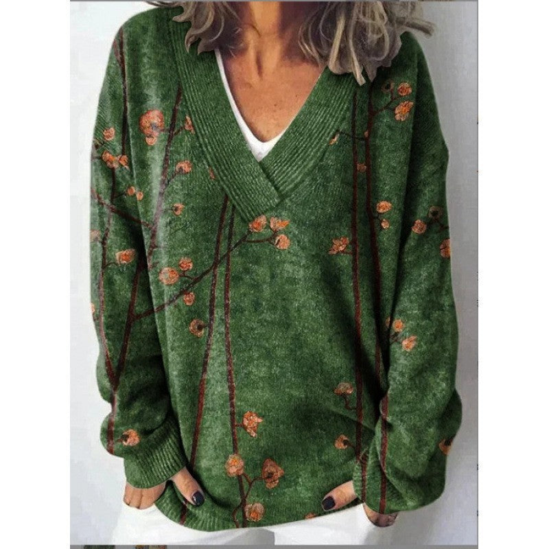Women's Floral Print Long Sleeve Pullover Sweatshirt Casual Cozy Fall Top