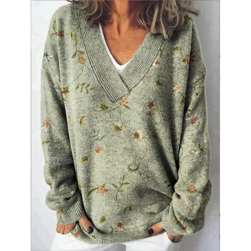 Women's Floral Print Long Sleeve Pullover Sweatshirt Casual Cozy Fall Top
