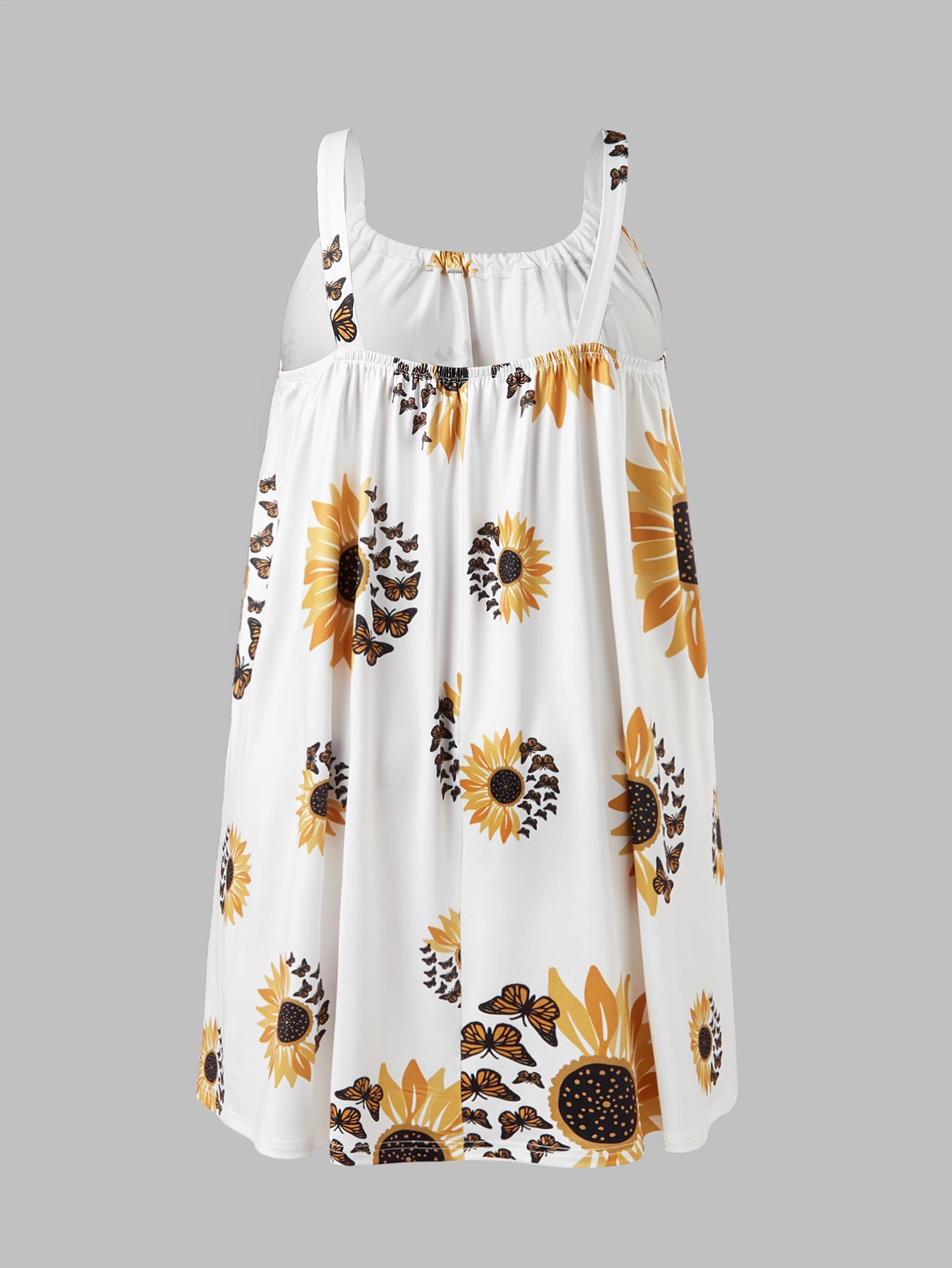 Plus Size Sunflower Print Sleeveless Dress – Casual, Party, Sexy Wrap