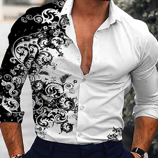 Men’s Retro Floral Long Sleeve Shirt – Streetwear for Spring & Fall