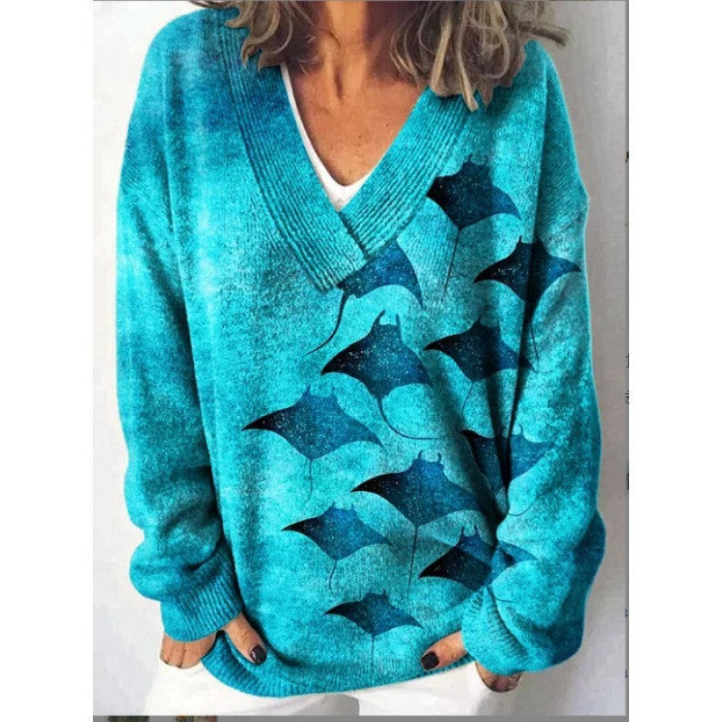 Women's Floral Print Long Sleeve Pullover Sweatshirt Casual Cozy Fall Top