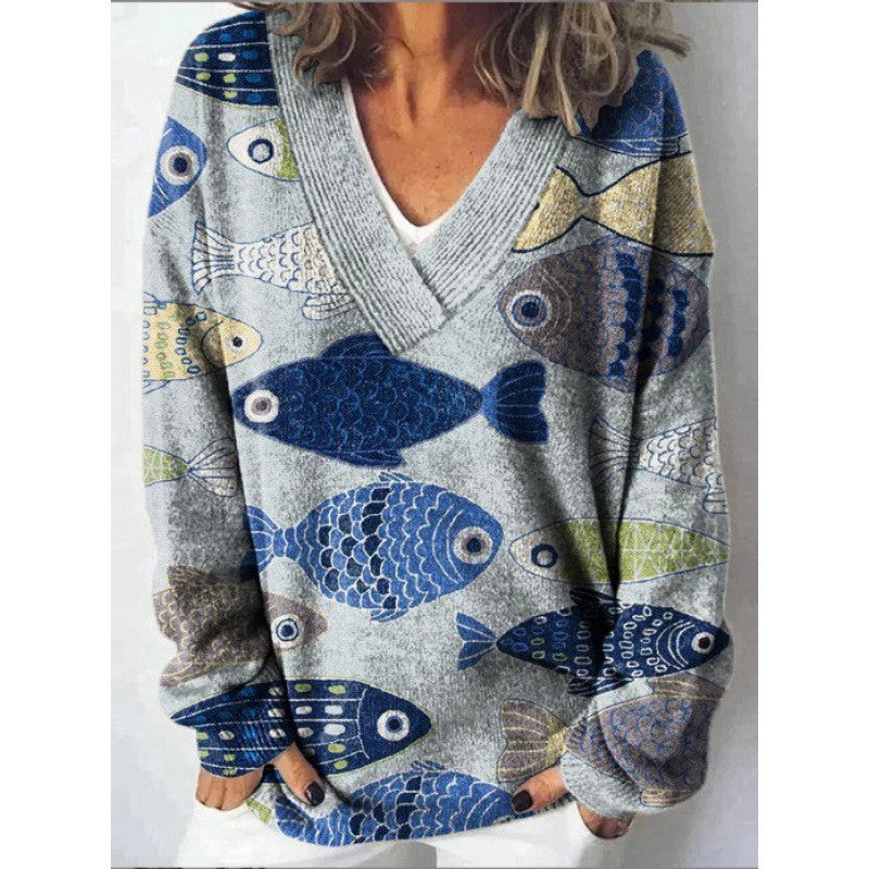 Women's Floral Print Long Sleeve Pullover Sweatshirt Casual Cozy Fall Top