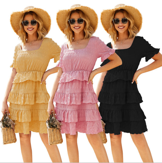 Square Neck Ruffle Dress – Elegant, Trendy, Casual Style