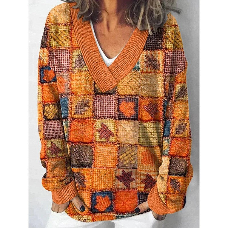 Women's Floral Print Long Sleeve Pullover Sweatshirt Casual Cozy Fall Top