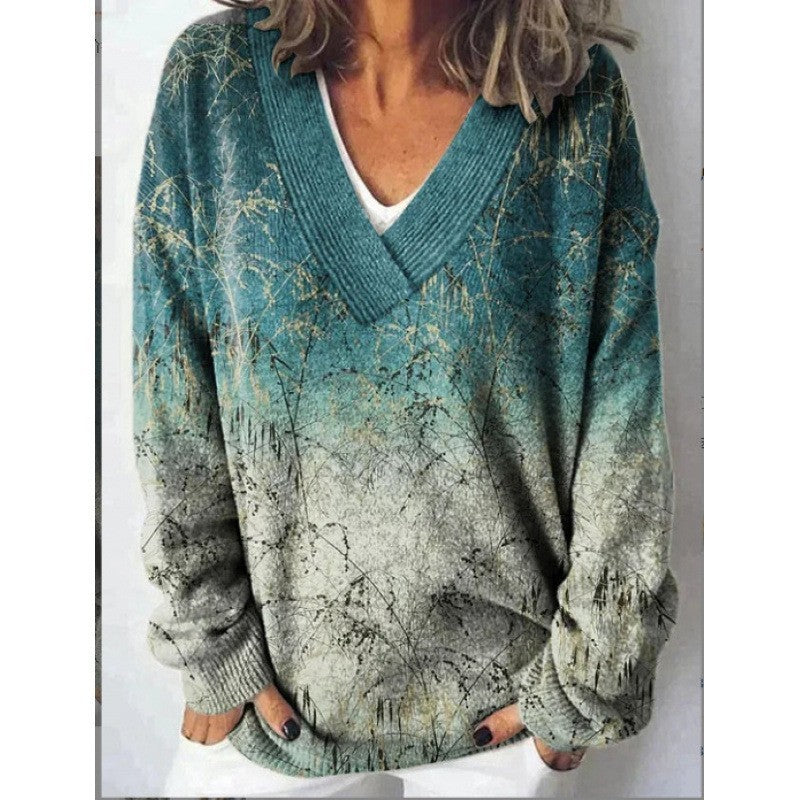 Women's Floral Print Long Sleeve Pullover Sweatshirt Casual Cozy Fall Top